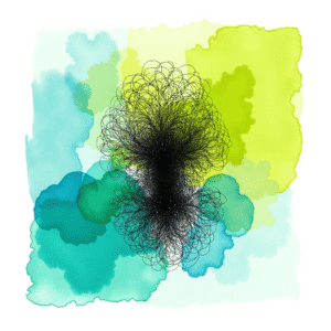 Emerald Ink Bloom J.J. Leeto premium printable wall art — teal and lime watercolor with inky bloom center, digital download (5×5–24×24) + phone wallpaper.